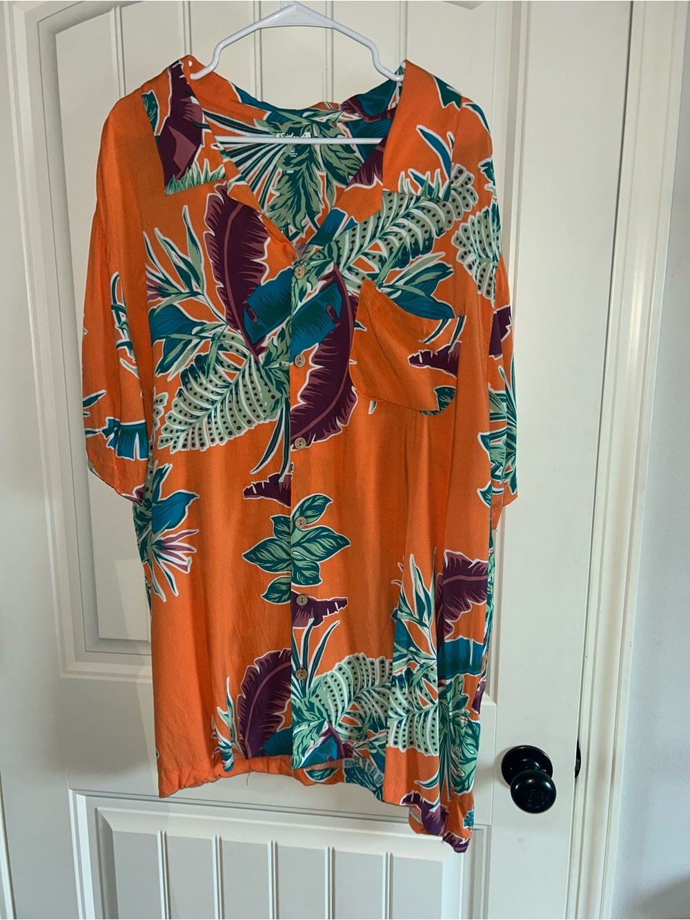 NEW KS Island Men's Tropical Button-Down Shirt - Orange Floral Sz 2XL